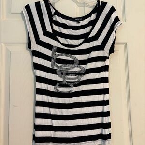 Bebe Black and White Fitted Graphic Tee